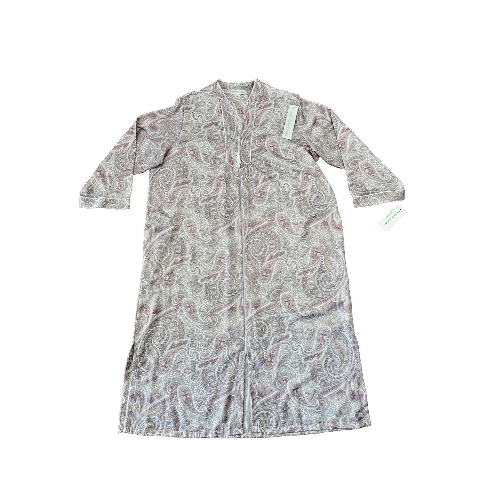 Miss Elaine Womens Size XL Pink Paisley Zip Up Long Sleeve  House Coat Robe NWT